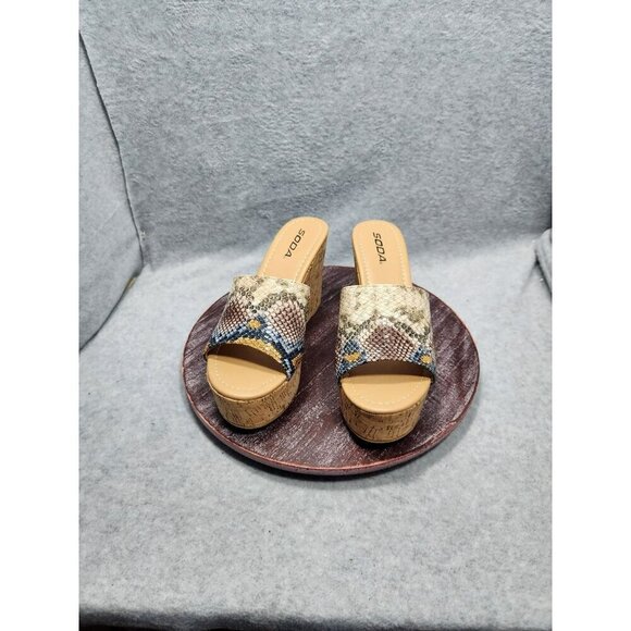 Soda Womens Snake Print Cork Wedge Sandals Size 8 - Picture 2 of 12
